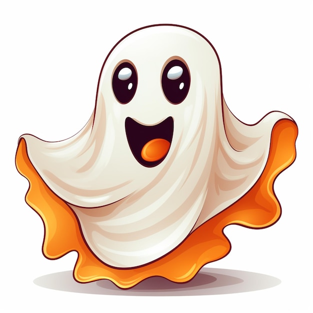 Foto ilustração de desenho animado de um fantasma com um rosto feliz