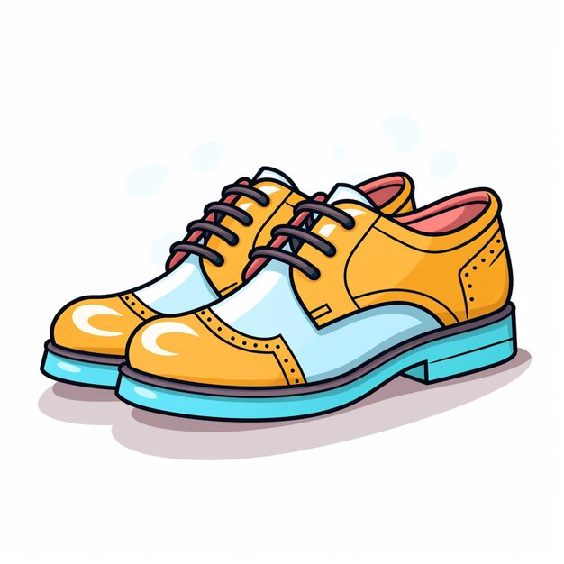 ilustração de desenho animado de um par de sapatos amarelos com solas azuis