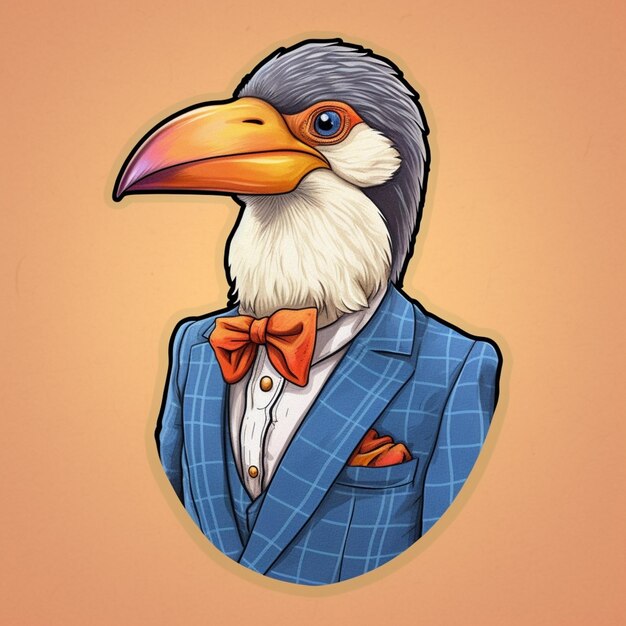 Foto ilustração de desenho animado de um pássaro vestindo um terno e gravata generativa ai