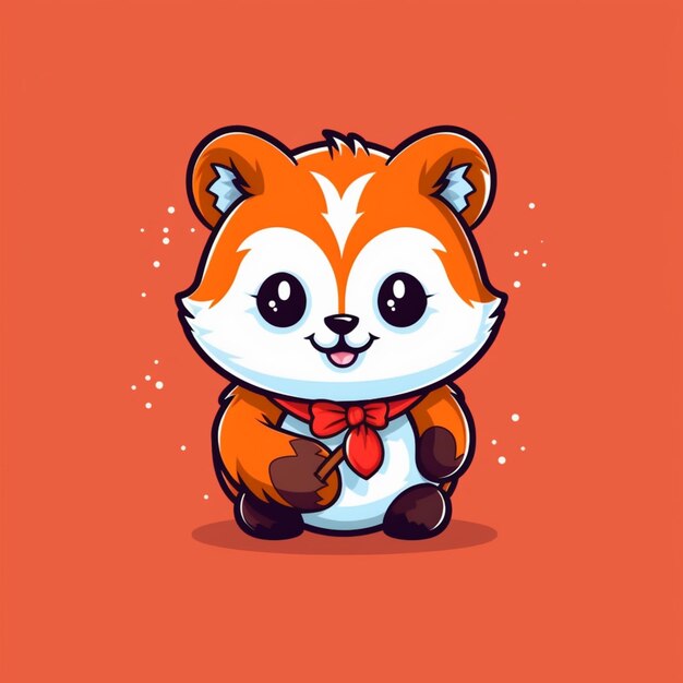 Foto ilustração de desenho animado de um pequeno urso panda vermelho com uma gravata vermelha