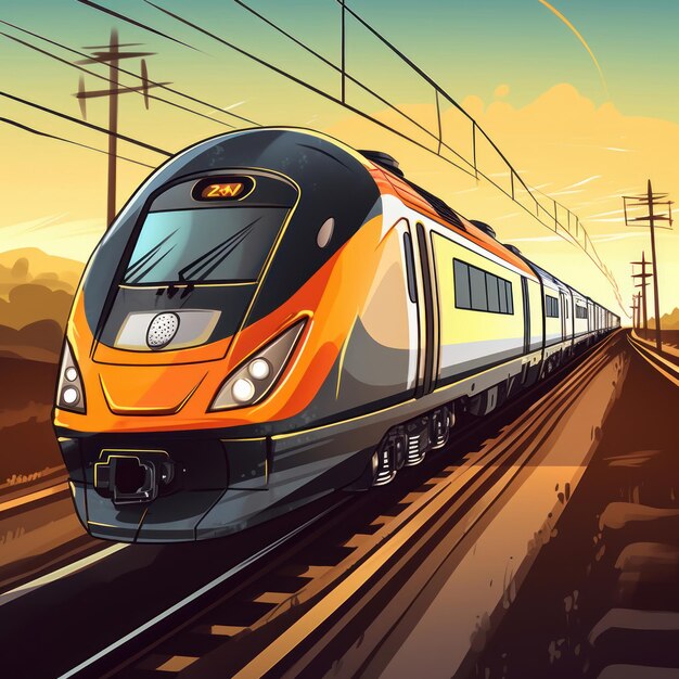 Ilustração de desenho animado de um trem de alta velocidade