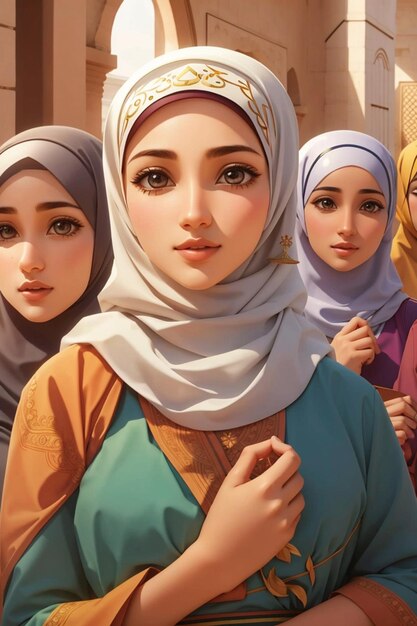 Ilustração de desenho animado de uma mulher muçulmana
