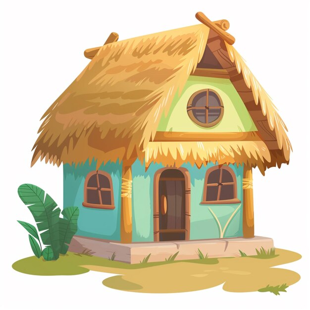 ilustração de desenho animado de uma pequena casa com um telhado de palha