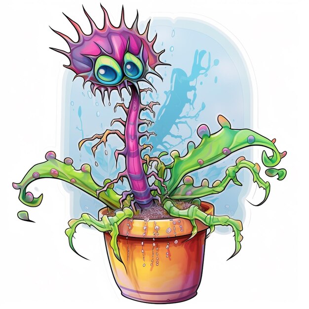 ilustração de desenho animado de uma planta com uma cabeça de flor estranha