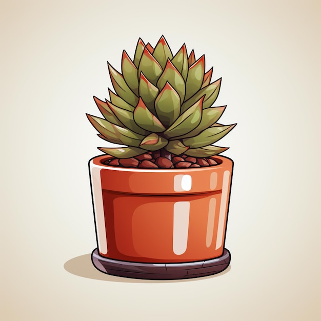 Foto ilustração de desenho animado de uma planta em vaso com uma planta verde no topo