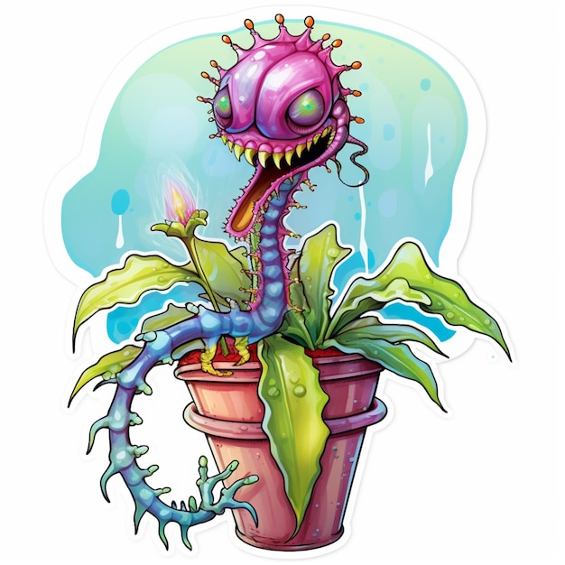 ilustração de desenho animado de uma planta estranha com um rosto estranho