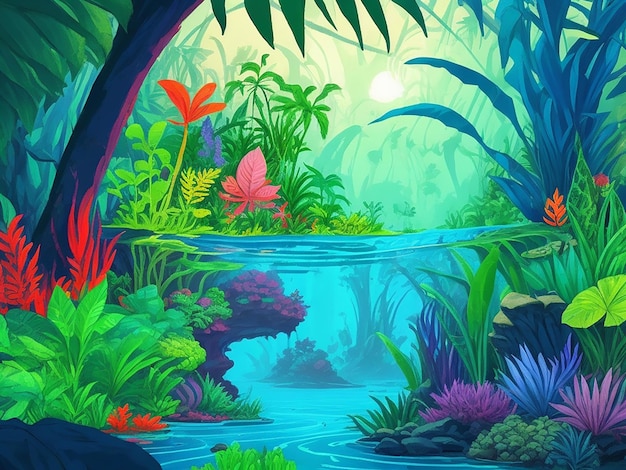 Ilustração de desenho animado estilo selva Aquascape