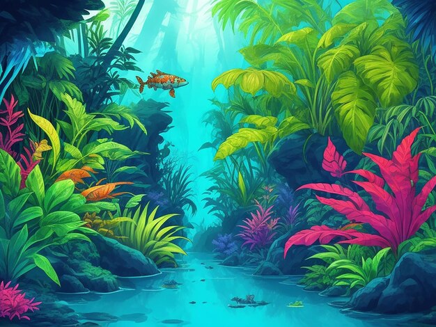 Ilustração de desenho animado estilo selva Aquascape