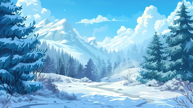 Foto ilustração de desenho animado fundo de inverno desenho à mão