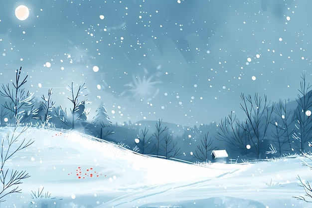 Foto ilustração de desenho animado fundo de inverno desenho à mão