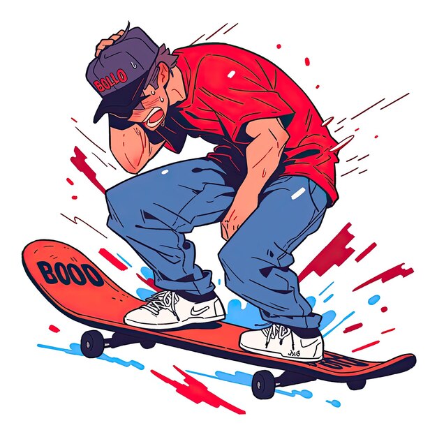 ilustração de desenho animado vetor jogando personagem skate cool focus tshirt design tee design fundo branco