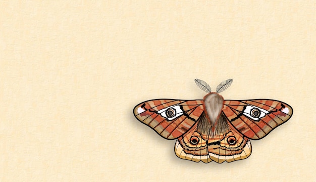 Foto ilustração de desenho de mão mariposa fundo bege texturizado