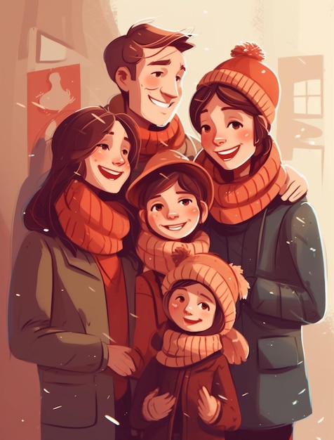 Ilustração de desenhos animados de família feliz e aconchegante de Natal Conceito de ano novo Ilustração de alta qualidade