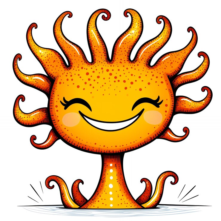 Foto ilustração de desenhos animados do personagem do sol sorridente