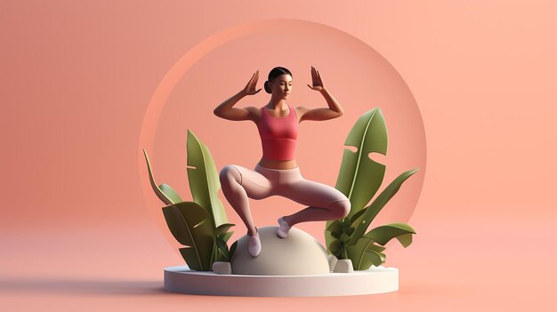 Ilustração de design 3D de mulher fazendo ioga