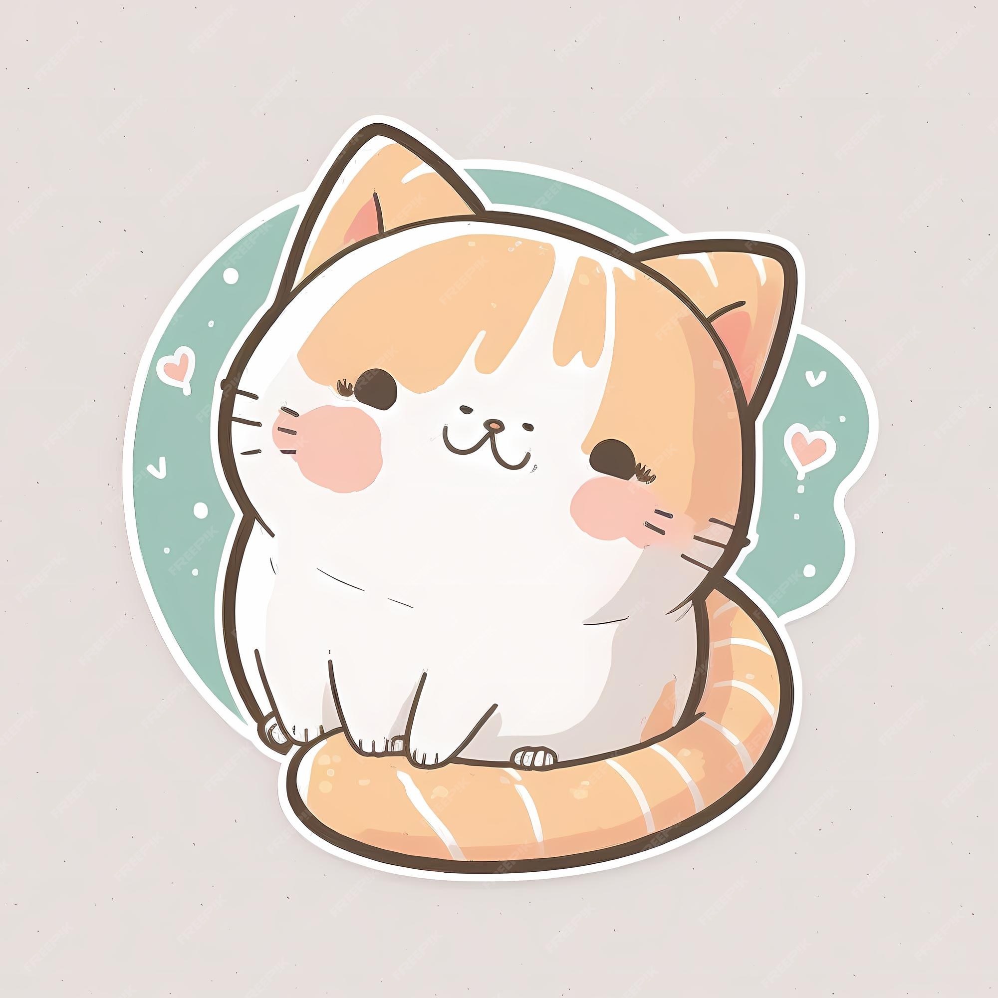 Ilustração de design de adesivo de gato kawaii adorável e fofo