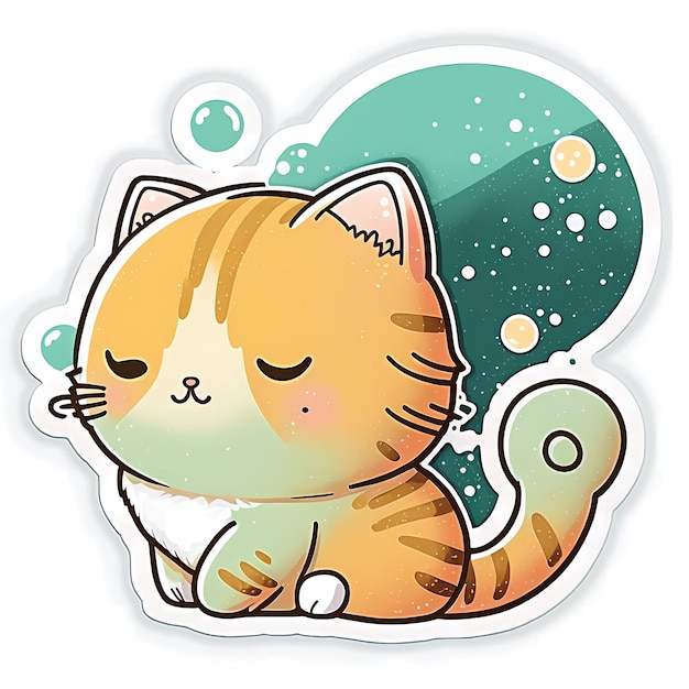 Ilustração de design de adesivo de gato kawaii adorável e fofo