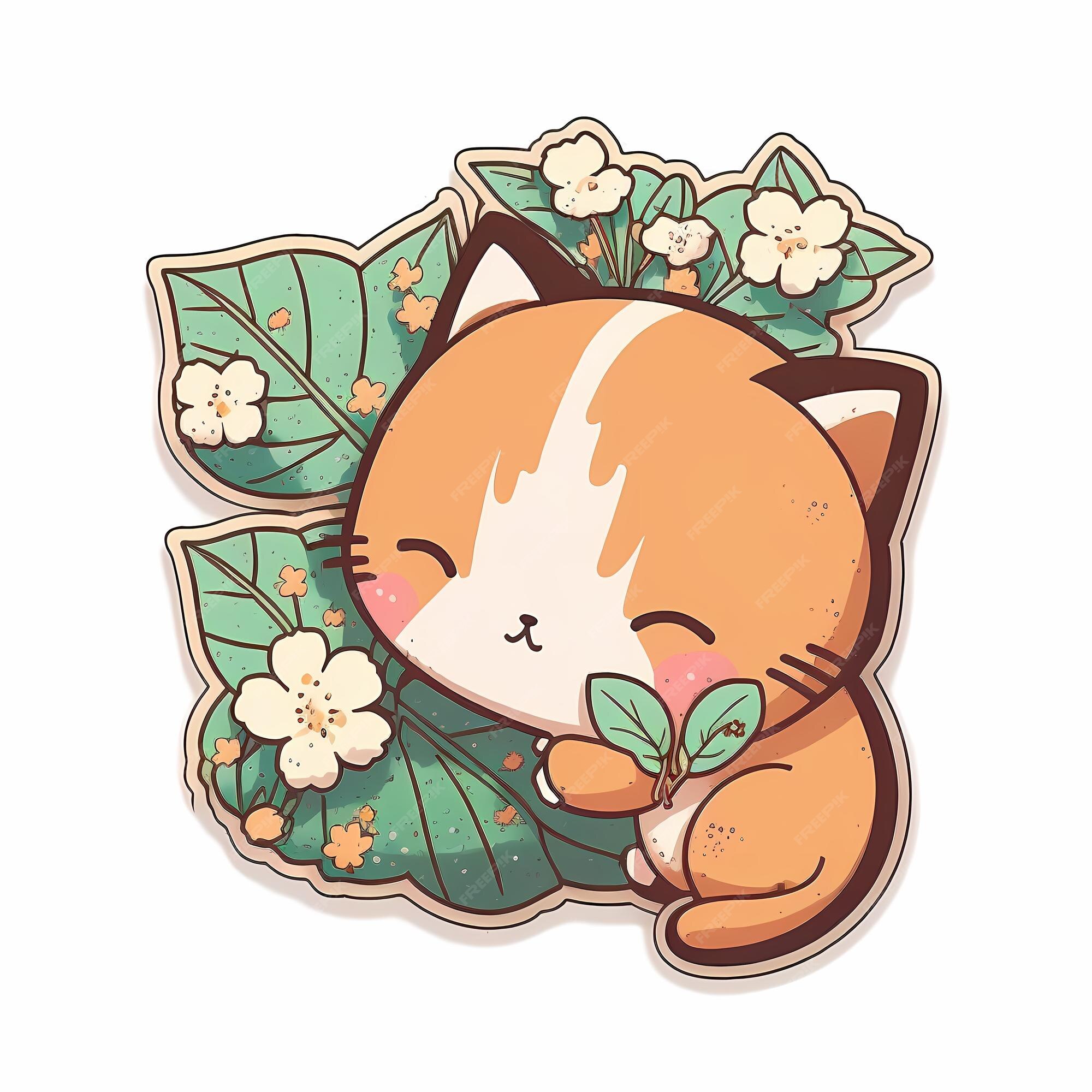 Ilustração de design de adesivo de gato kawaii adorável e fofo