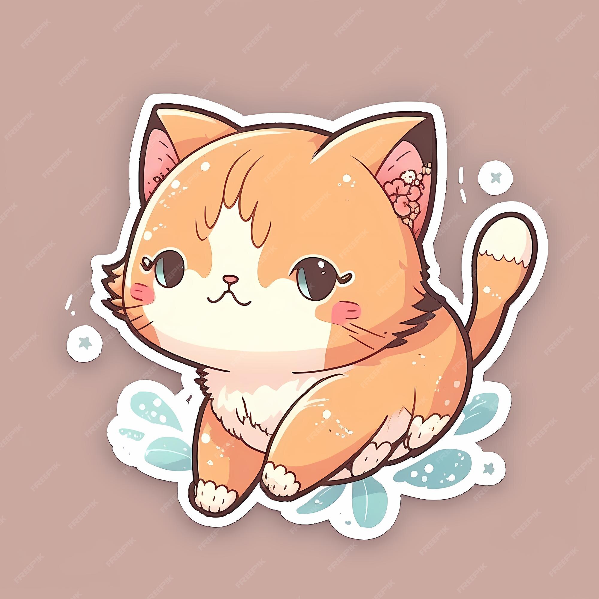 Ilustração de design de adesivo de gato kawaii adorável e fofo