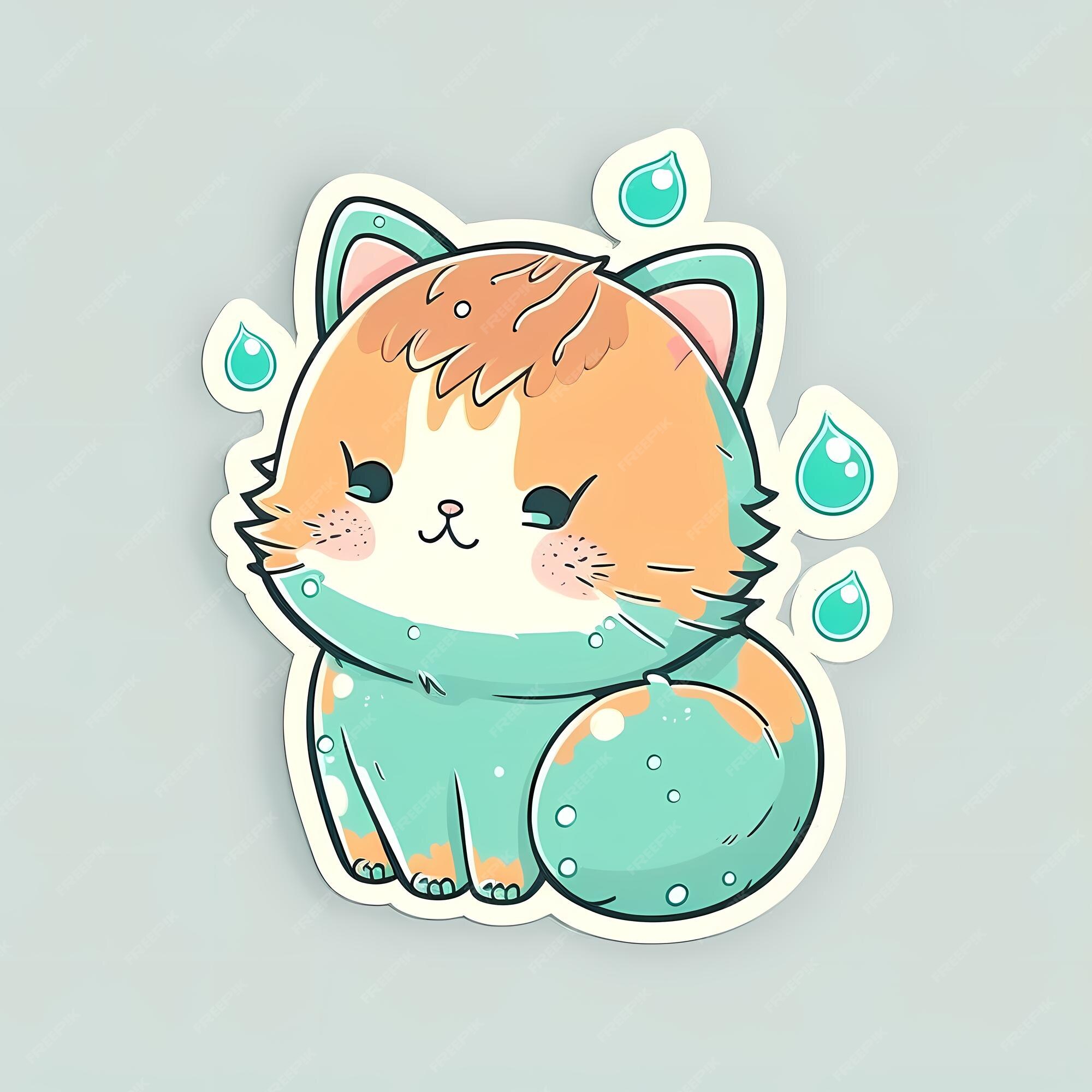 Ilustração de design de adesivo de gato kawaii adorável e fofo