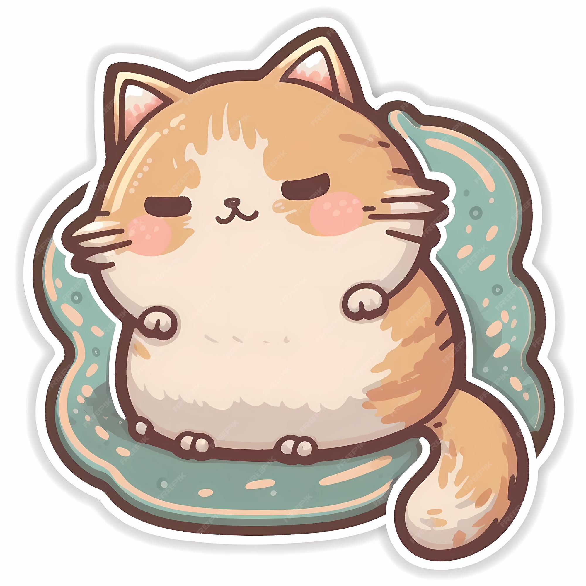 Ilustração de design de adesivo de gato kawaii adorável e fofo