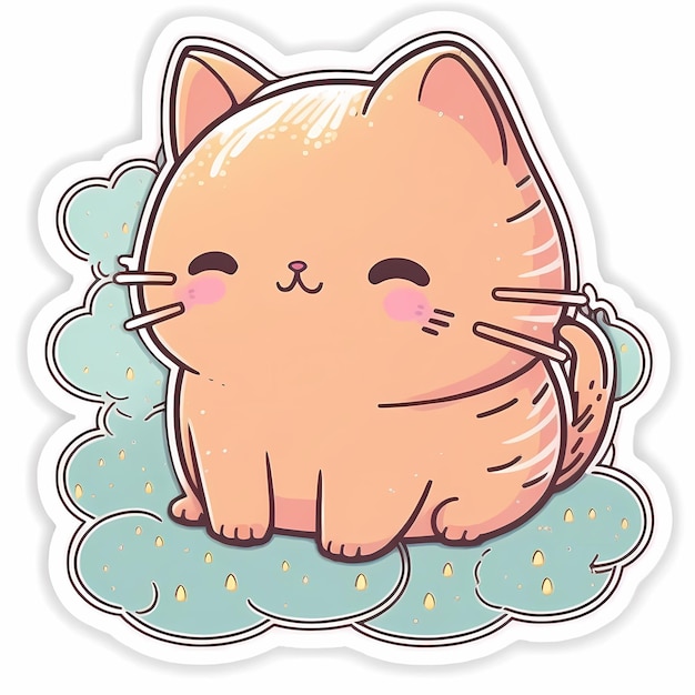 Foto ilustração de design de adesivo de gato kawaii adorável e fofo