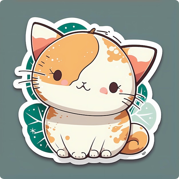 Ilustração de design de adesivo de gato kawaii adorável e fofo