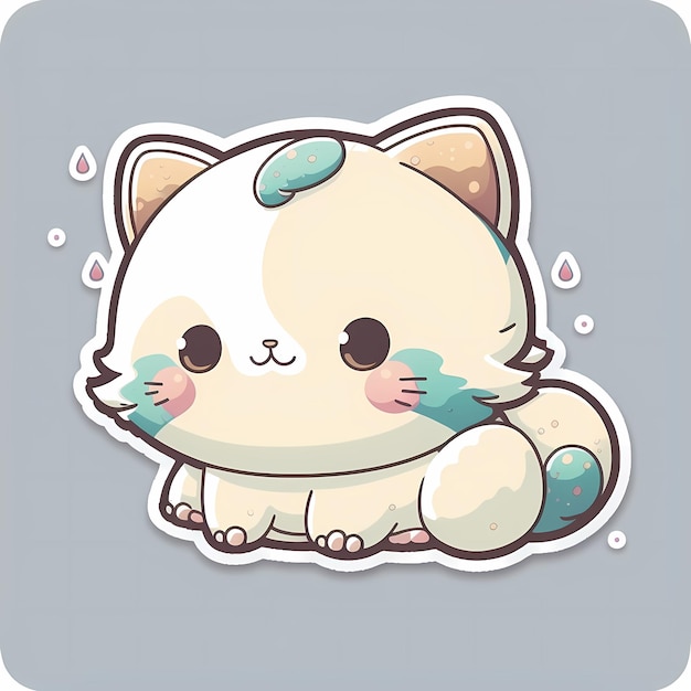 Ilustração de design de adesivo de gato kawaii adorável e fofo