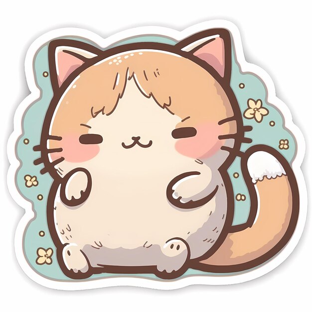 Foto ilustração de design de adesivo de gato kawaii adorável e fofo