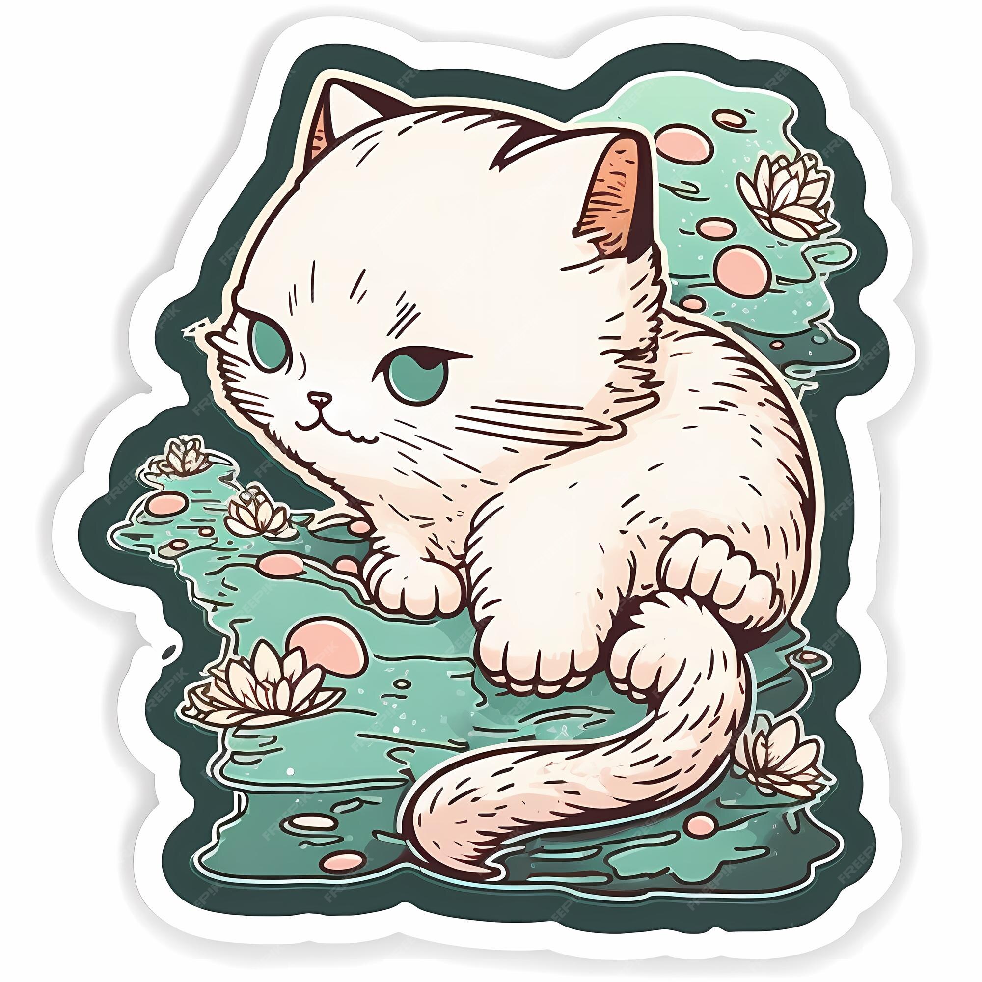 Ilustração de design de adesivo de gato kawaii adorável e fofo