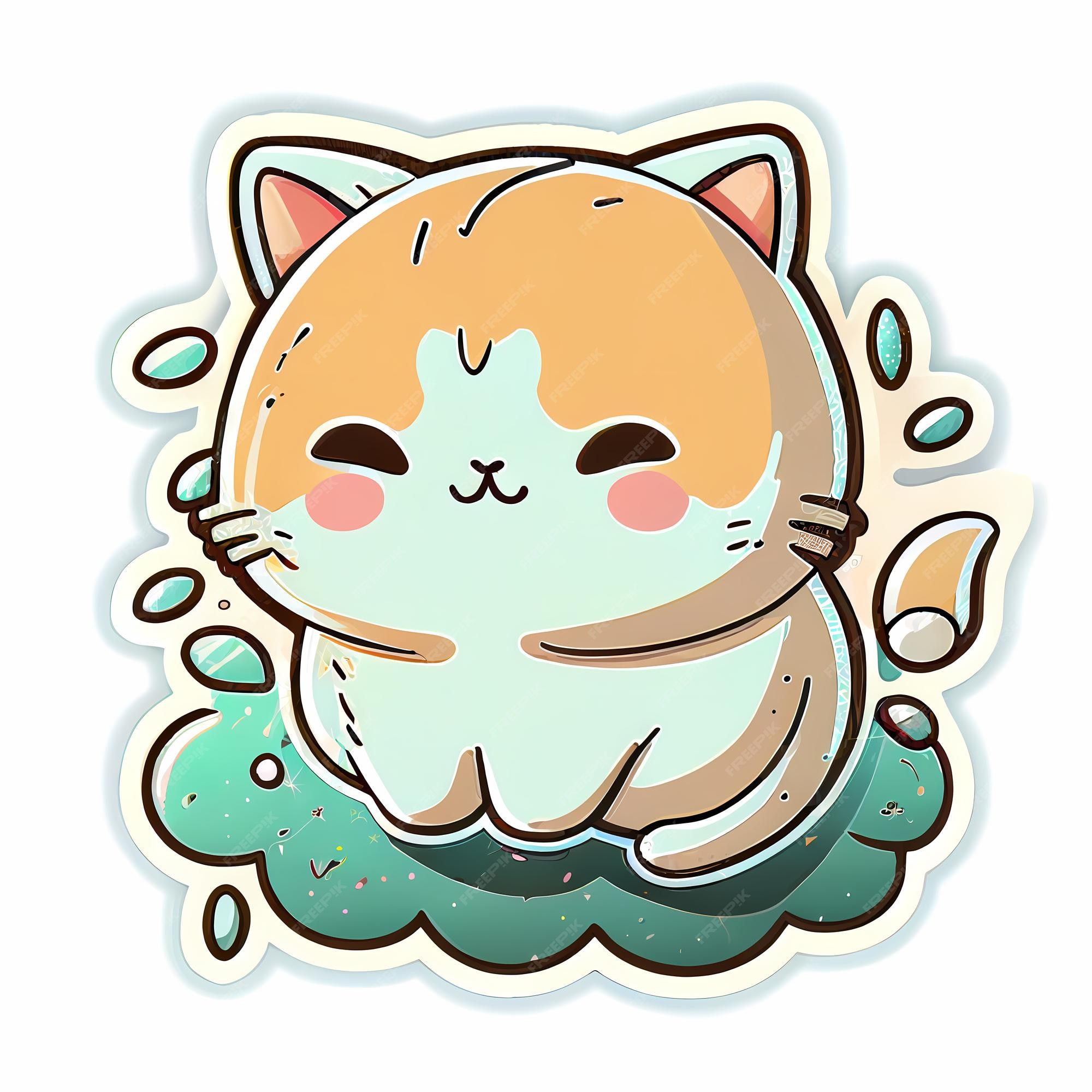 Ilustração de design de adesivo de gato kawaii adorável e fofo