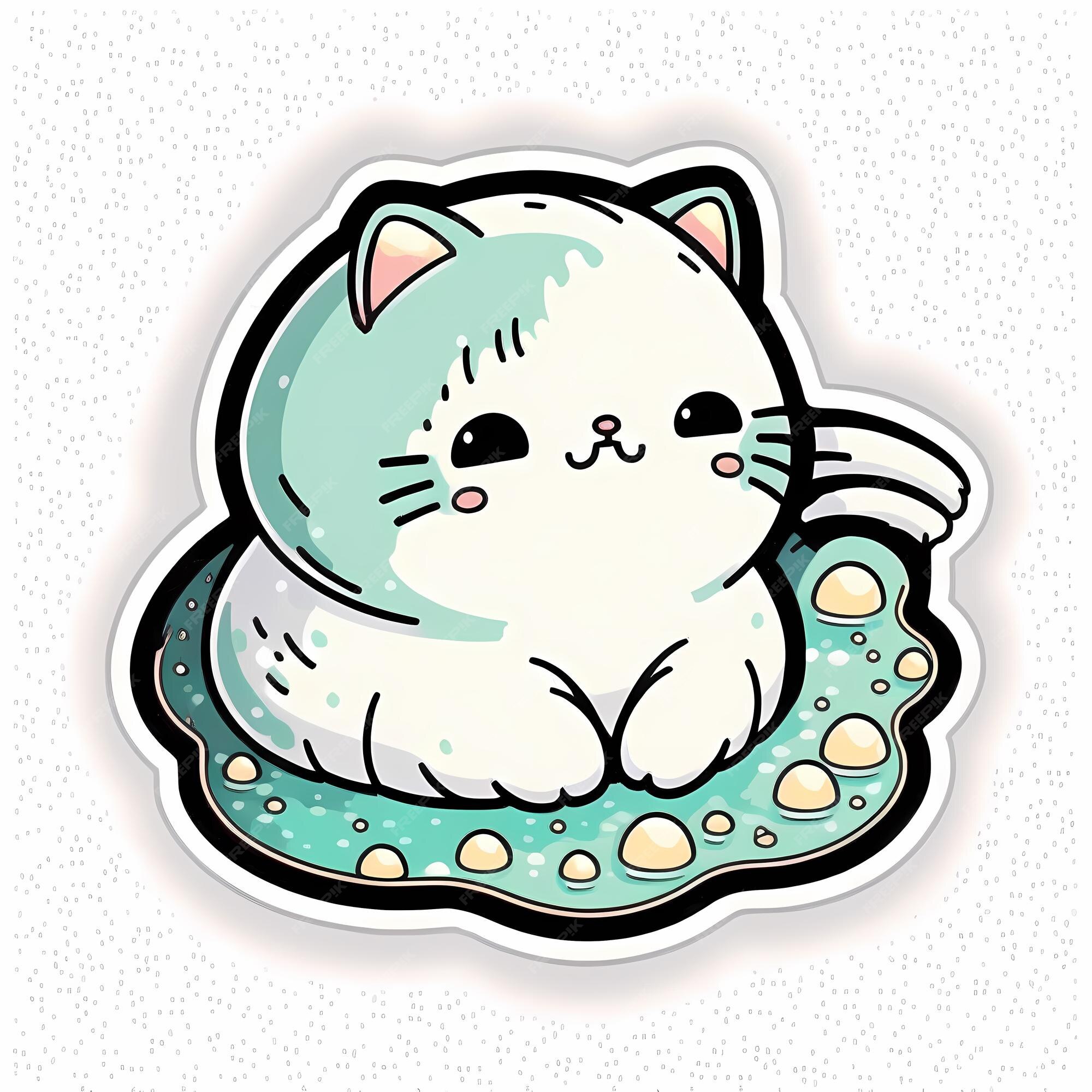 Ilustração de design de adesivo de gato kawaii adorável e fofo