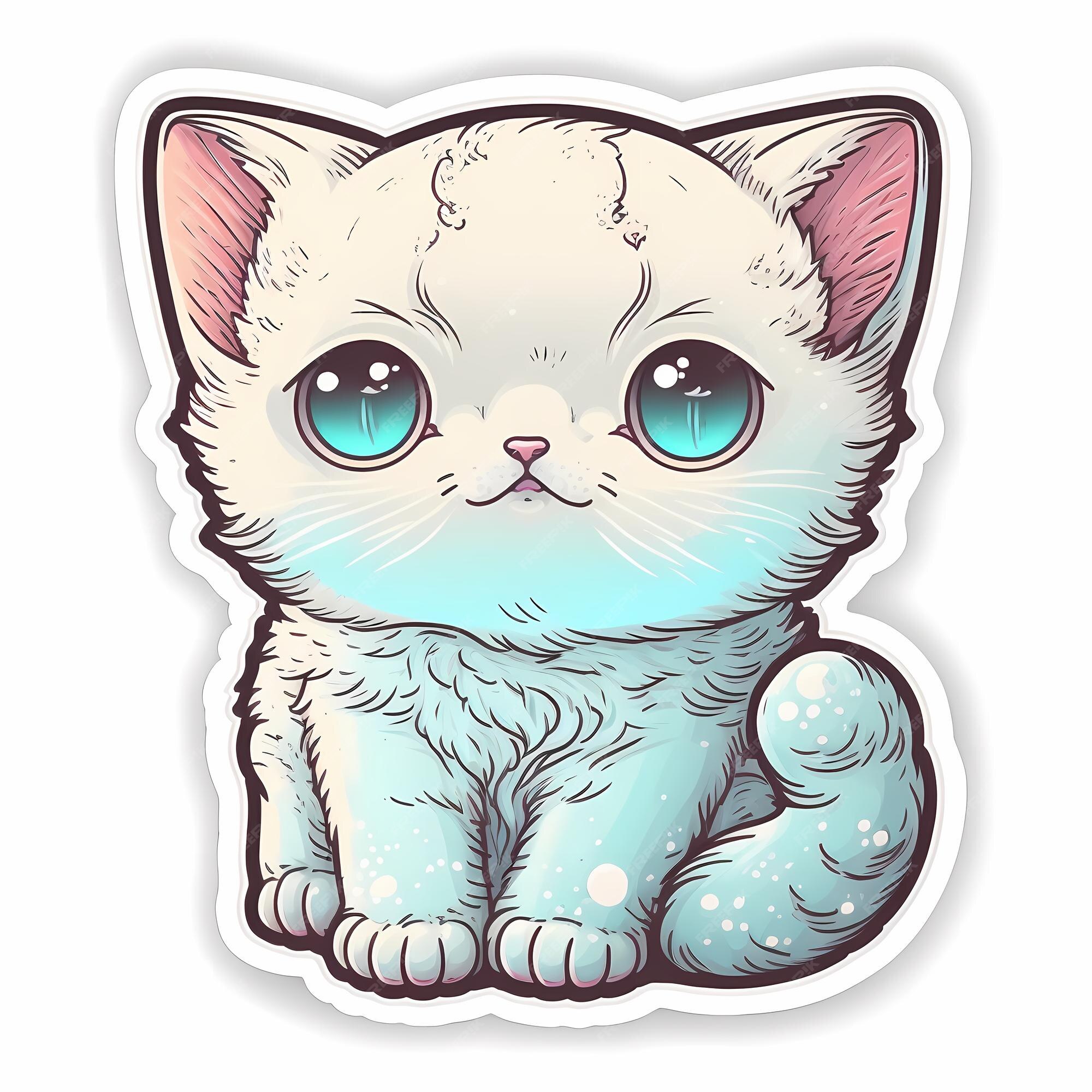 Ilustração de design de adesivo de gato kawaii adorável e fofo