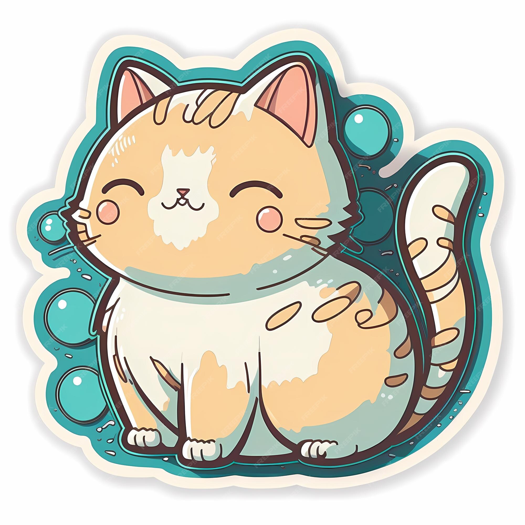 Ilustração de design de adesivo de gato kawaii adorável e fofo