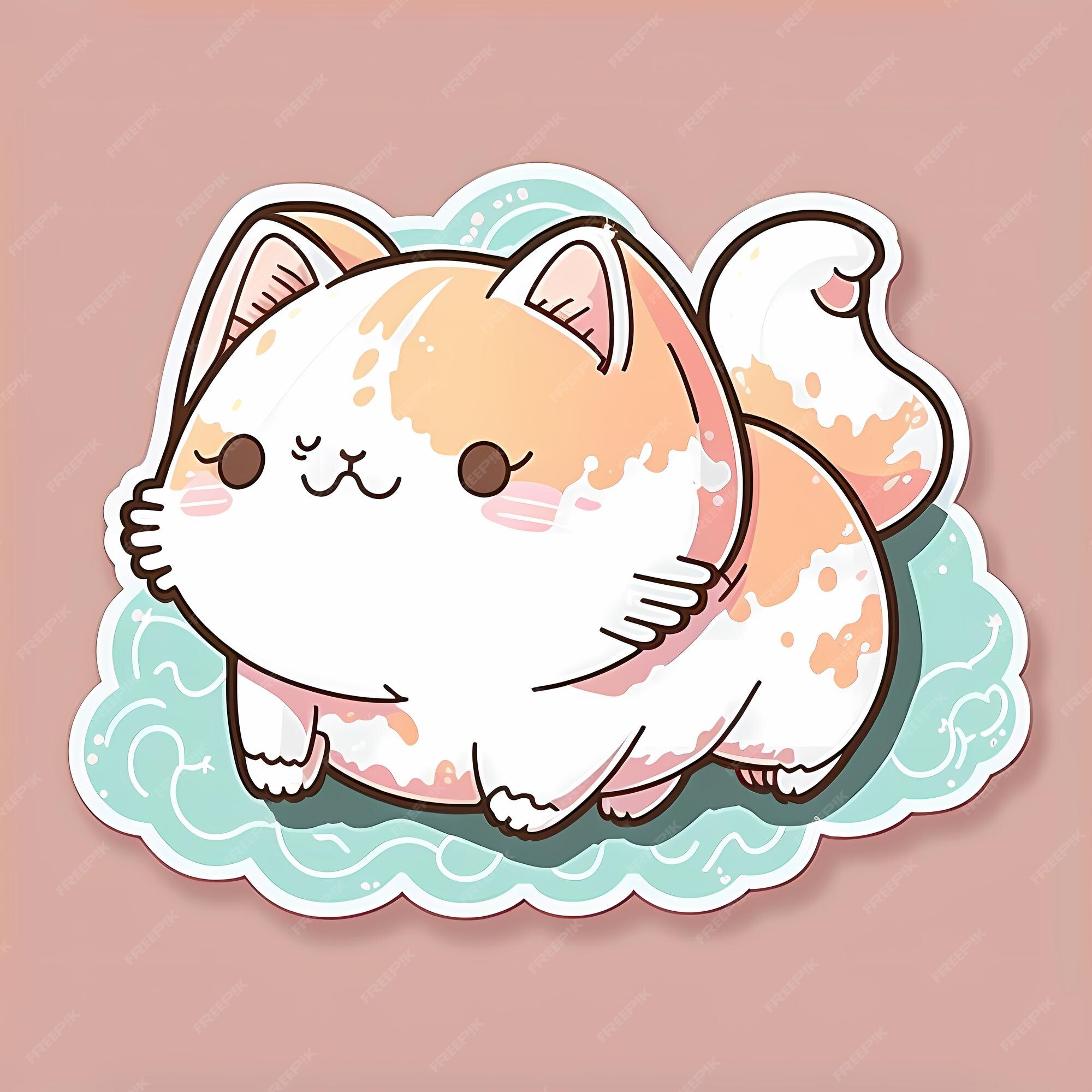 Ilustração de design de adesivo de gato kawaii adorável e fofo