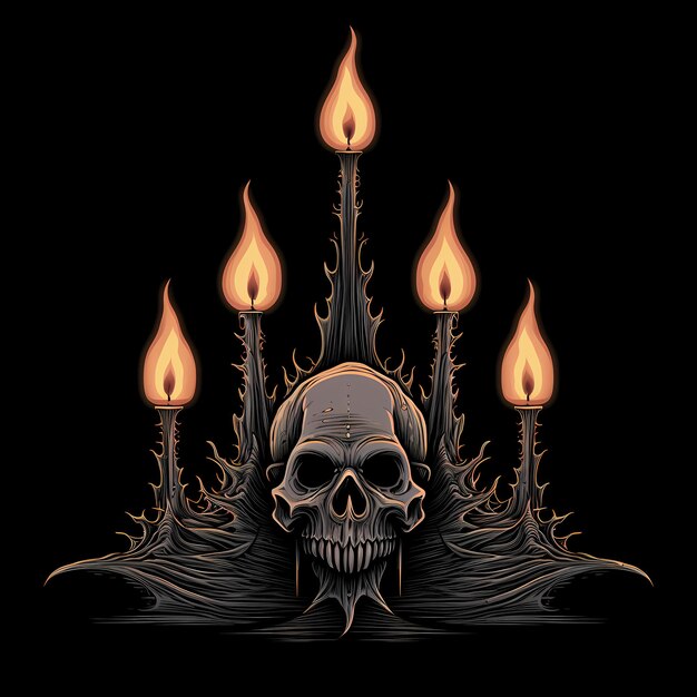 ilustração de design de tatuagem de fogo ghoul e velas