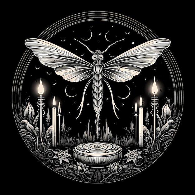 ilustração de design de tatuagem de inseto e velas mayfly