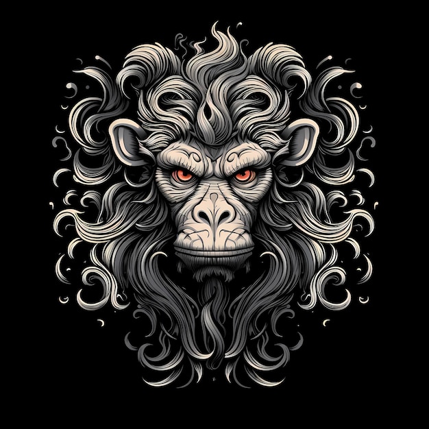 ilustração de design de tatuagem de macaco e fogo