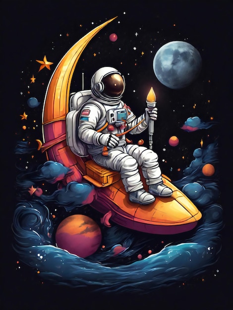 ilustração de design de um astronauta com seu foguete