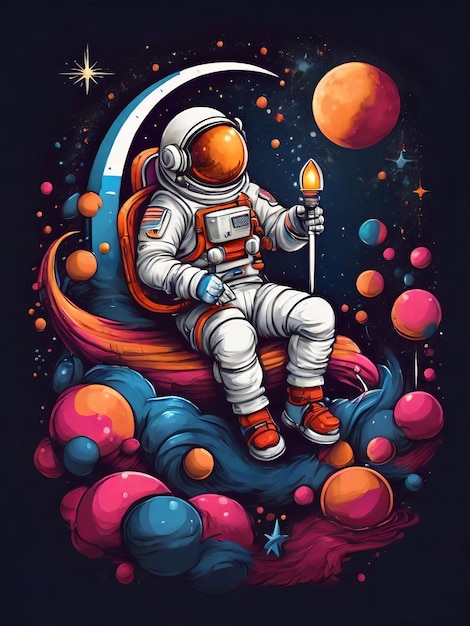 ilustração de design de um astronauta com seu foguete