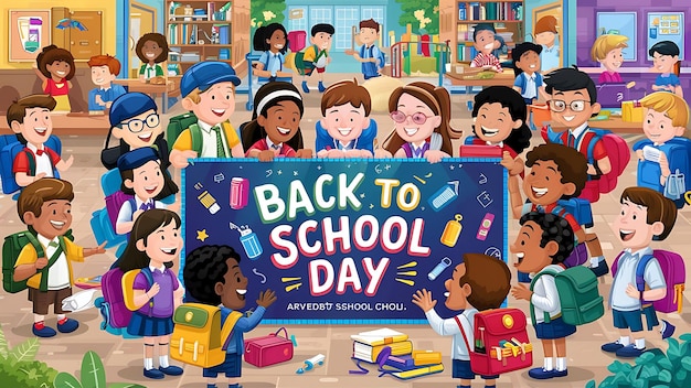 Ilustração de dia de volta à escola Desenho de bandeira de dia de retorno à escola