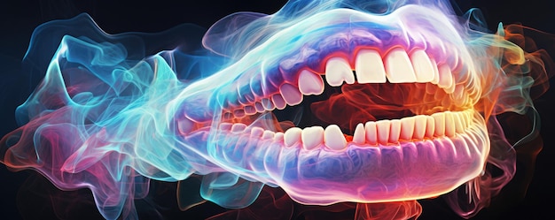 Ilustração de dor nos dentes da boca como modelo 3D de corpo ferido que precisa de comprimidos Generative Ai