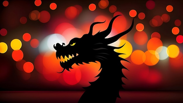 Foto ilustração de dragão chinês com luzes bokeh