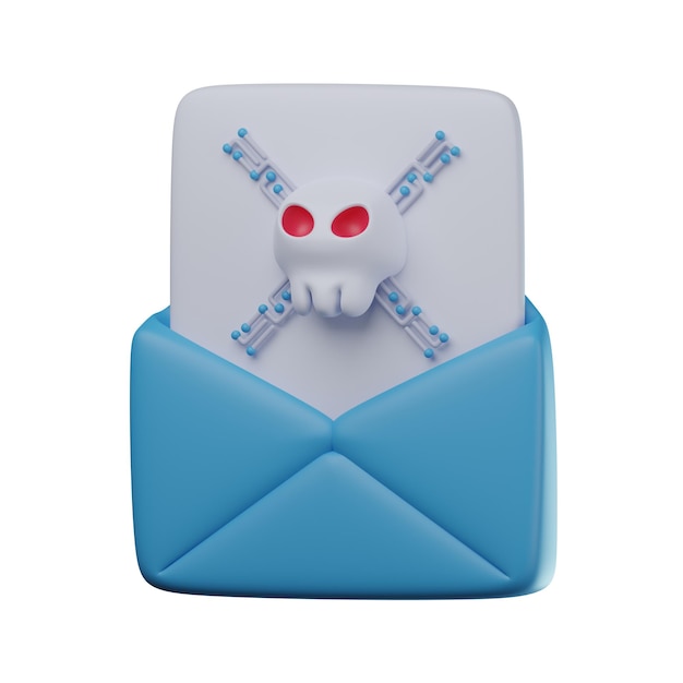 Ilustração de e-mail de malware em 3D