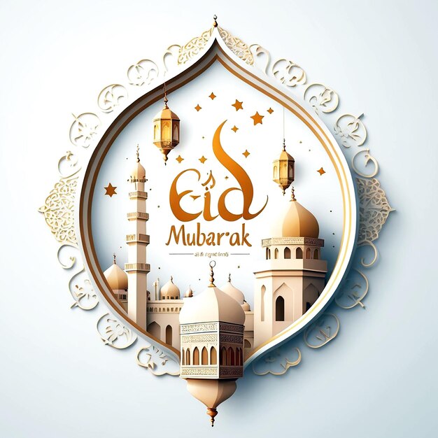 Ilustração de Eid Mubarak em fundo branco