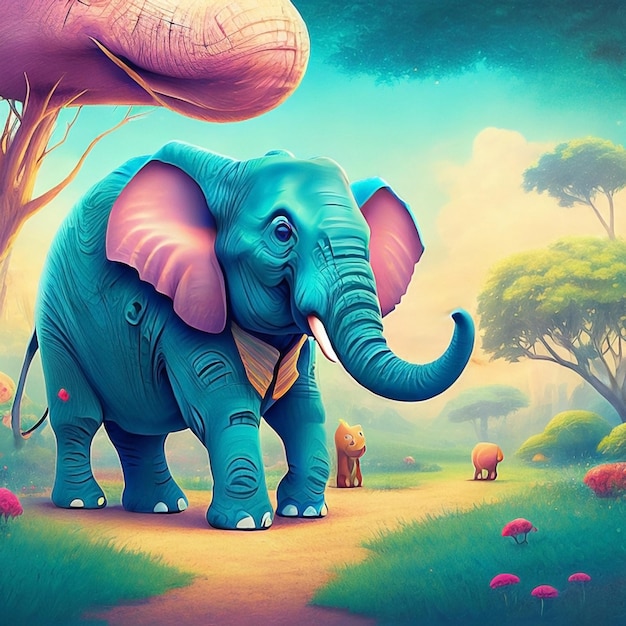 Ilustração de elefante com fundo de floresta