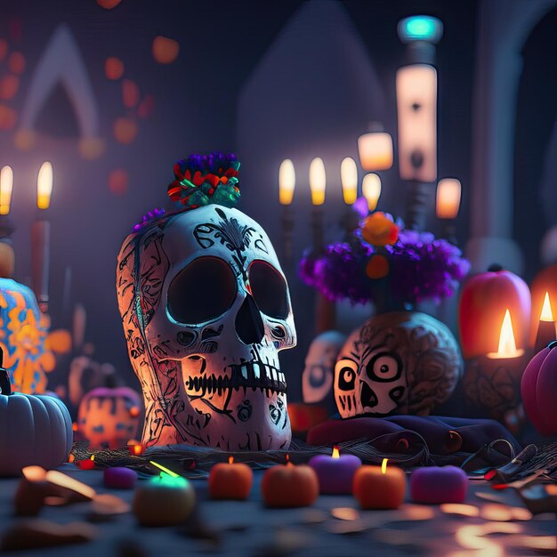 Foto ilustração de elementos de dia de muertos ia generativa