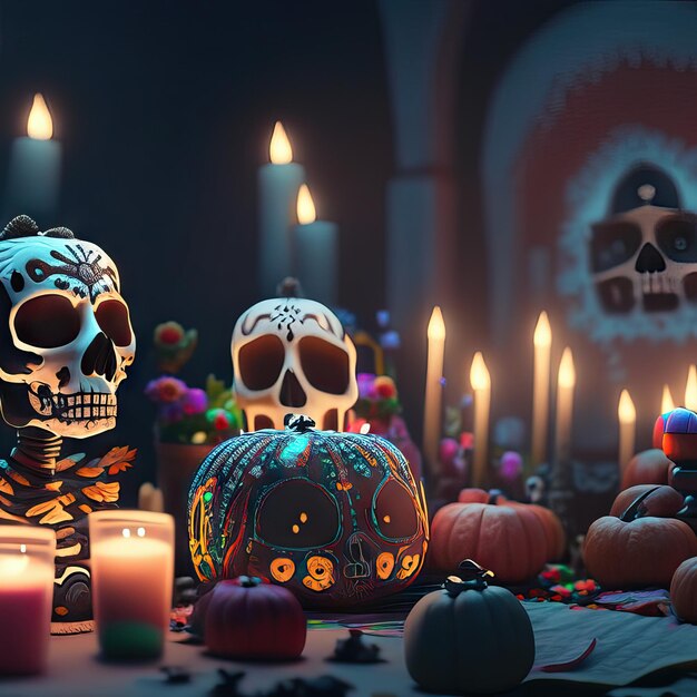 Ilustração de elementos de Dia de muertos IA generativa