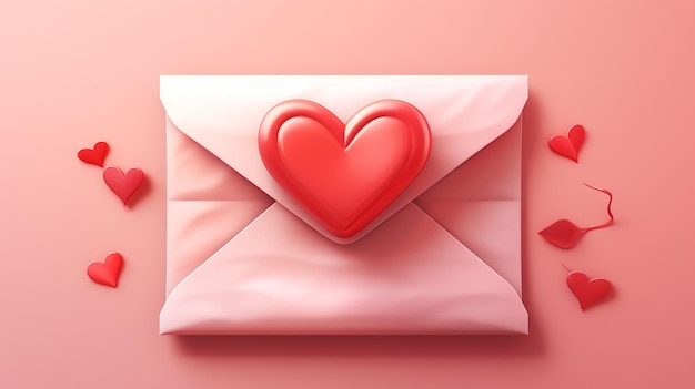 Ilustração de envelope de desenho animado 3D com um coração vermelho