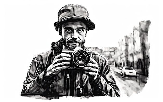 Ilustração de esboço de um fotógrafo